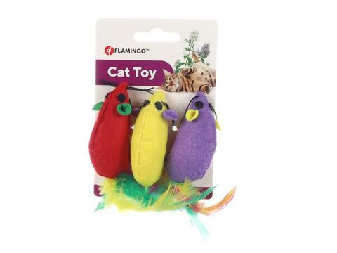 Flamingo hračka pro kočku myš s Catnipem a peřím 3ks