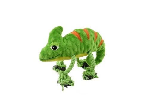 Nayeco hračka pro psa chameleon, pískací plyšová s lanem, 32 cm, zelená