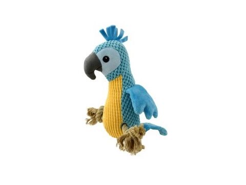 Nayeco hračka pro psa papoušek, pískací,plyšová s lanem, 32 cm, modrá