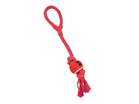 Nayeco hračka pro psa přetahovadlo bavlna s tenisákem 50 cm 220 g červená