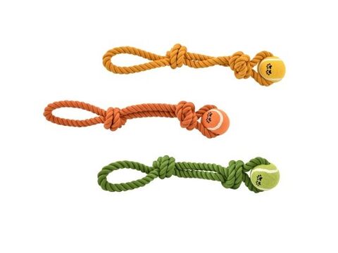 Nayeco hračka pro psa přetahovadlo bavlna s tenisákem 45 cm 320 g žlutá