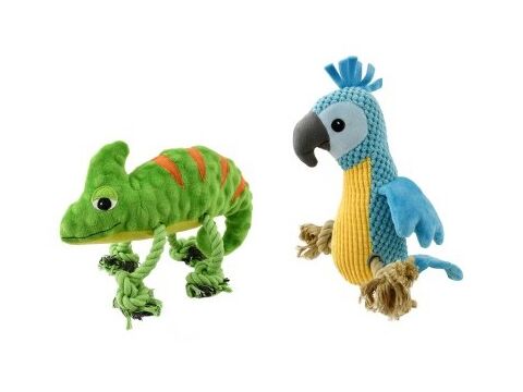 Nayeco hračka pro psa chameleon, pískací plyšová s lanem, 32 cm, zelená