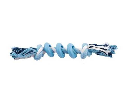 Nayeco hračka pro psa uzel bavlněný 25 cm s kroužky z tvrdé gumy modrá
