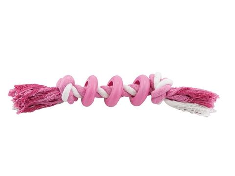 Nayeco hračka pro psa uzel bavlněný 25 cm s kroužky z tvrdé gumy růžová