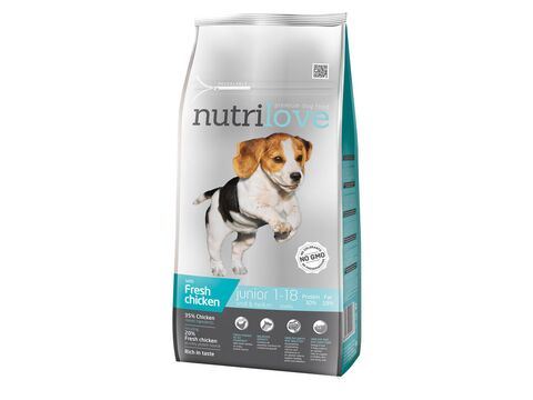 Nutrilove granule pro psy Junior S & M s čerstvým kuřecím 8 kg 