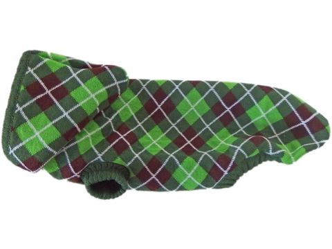 Nayeco svetr pro psa s kapucí zeleno šedá kostka 40 cm, obvod 32 cm doprodej