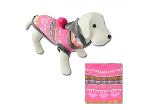 Nayeco svetr pro psa pruhovaný s kapucí růžovo šedo bílý 45 cm, obvod 40 cm  doprodej