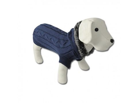 Nayeco svetr pro psa s kapucí a kožešinou modrý 45 cm obvod 38 cm  doprodej