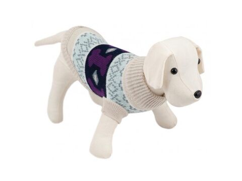 Nayeco svetr pro psa s roláčkem šedý s fialovou kostí 50 cm realná délka 45 obvod 42 cm do
