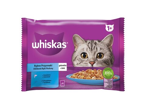 Whiskas Oblíbené rybí pokrmy v želé 4 x 85 g kapsa, losos, tuňák