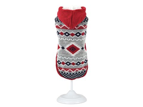 Nayeco svetr pro psa 20 cm, obvod 24 cm Islandia šedý s kapucí červenou doprodej 