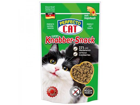 Perfecto Cat Knabber -Snack anti hairball 50 g jehněčí s brusinkou
