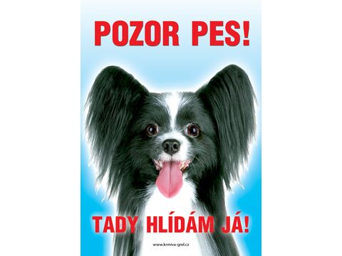 Grel nálepka pozor pes papillon černo-bilý