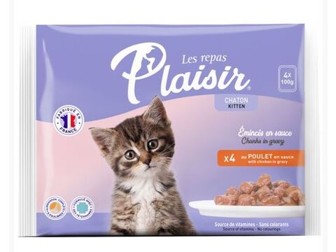 PLAISIR kapsička 4 x 100 g pro koťata s kuřecím v omáčce  