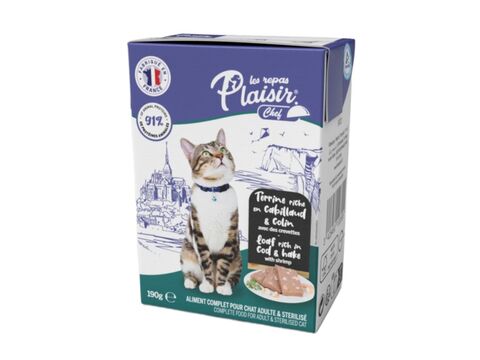 Plaisir Chef TETRAPACK pro dospělé kočky treska se štikozubcem a krevetami paté 190g