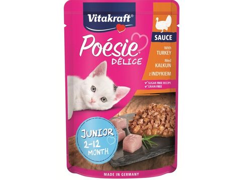 Vitakraft Poésie Délice Sauce Junior krůtí 85 g kapsa +dárek Vitakraft cat Yums 12 g játro