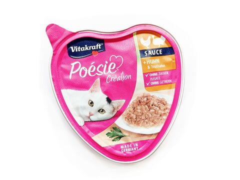 Vitakraft Poésie Creation kuře krůta v omáčce 85 g, vanička+dárek Vitakraft cat Yums 12 g 