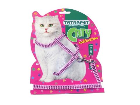 Tatrapet postroj s vodítkem pro kočku 1 x 22 - 45 / x 120 cm růžový