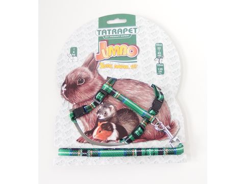 Tatrapet postroj a vodítko pro králíka, 1 x 22 - 45 cm/120 cm, károvaný zelený