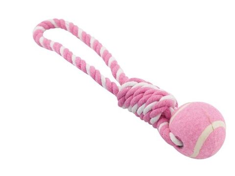 Nayeco hračka pro psa přetahovadlo bavlněné s tenisákem 59 x 59 x 4 cm růžová  