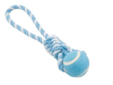 Nayeco hračka pro psa přetahovadlo bavlněné s tenisákem 59 x 59 x 4 cm modrá