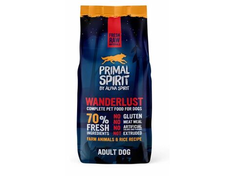 Primal Spirit Dog 70% Wanderlust 12 kg za studena lisované granule kuře,ryba 1.199