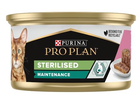 PRO PLAN CAT STERILISED tuňák a losos v paštice 85 g konzerva  