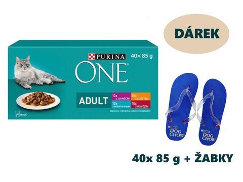 Balíček Purina ONE Adult 40 x 85 g kapsa mini filet jehně,ryby,kuře,hovězí+dárek žabky