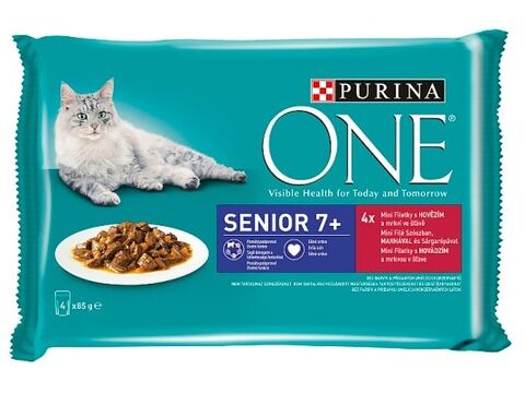 Purina ONE 7+Senior 4 x 85 g kapsa hovězí s mrkví ve šťávě 