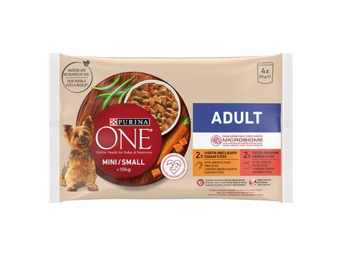 Purina ONE MINI Dog Active kuře a hovězí ve šťávě 4 x 85 g kapsa