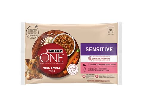 Purina ONE MINI Dog Sensitive Losos ve šťávě 4 x 85 g kapsa