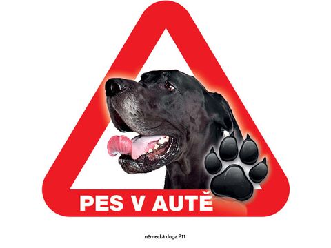 Grel nálepka na plech pozor pes v autě německá doga