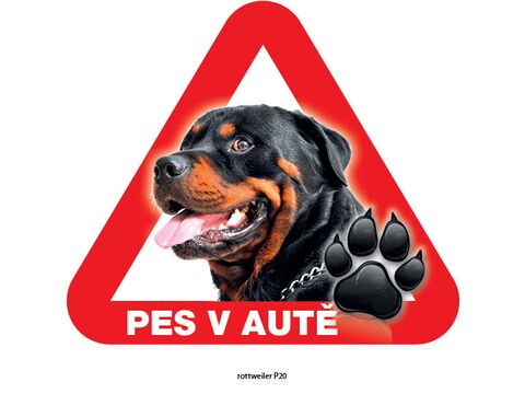 Grel nálepka na sklo pozor pes v autě rottweiler