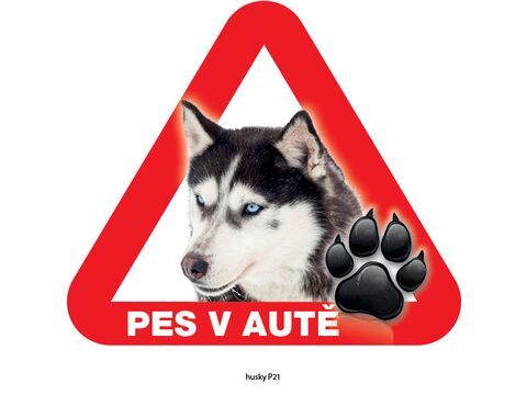 Grel nálepka na plech pozor pes v autě husky