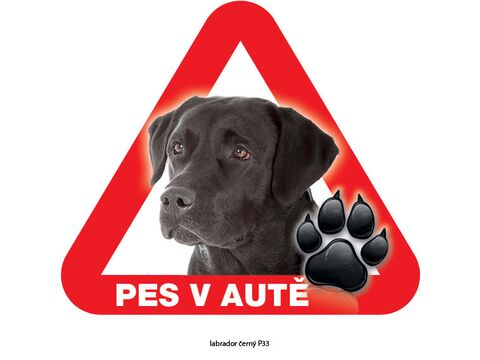 Grel nálepka na sklo pozor pes v autě labrador černý