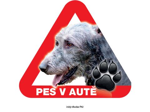 Grel nálepka na plech pozor pes v autě irský vlkodav