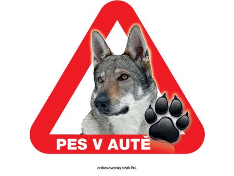 Grel nálepka na plech pozor pes v autě československý vlčák