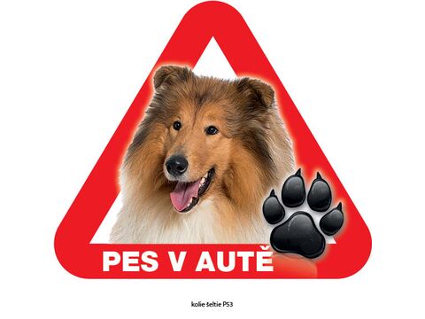 Grel nálepka na sklo pozor pes v autě kolie šeltie