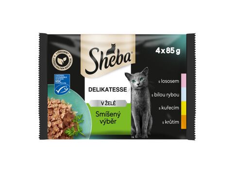 Sheba Delicacy in jelly smíšený výběr 4 x 85 g kapsa los.,bílá ryba, kuře,krůta 