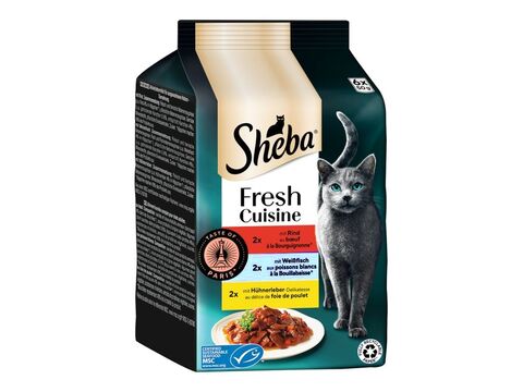 Sheba Fresh & Fine kapsa Taste Paris ve šťávě, 6 x 50 g hovězí, bílá ryba, kuřecí játra