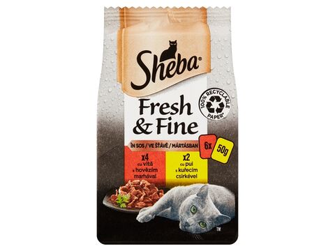 Sheba Fresh & Fine kapsa s hovězím a s kuřecím ve šťávě, 6 x 50 g  