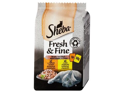 Sheba Fresh & Fine kapsa s kuřecím a s krůtím ve šťávě, 6 x 50 g 