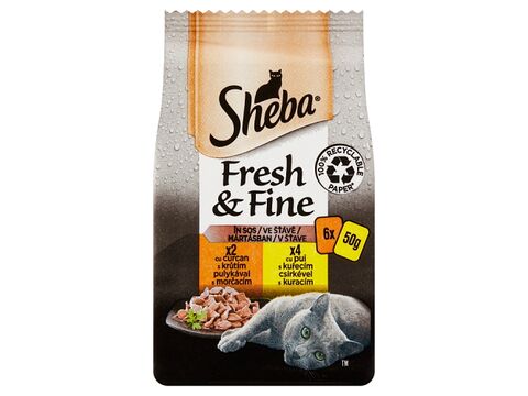 Sheba Fresh & Fine kapsa s kuřecím a s krůtím ve šťávě, 6 x 50 g 