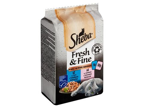 Sheba Fresh & Fine kapsa s lososem a s tuňákem ve šťávě, 6 x 50 g 