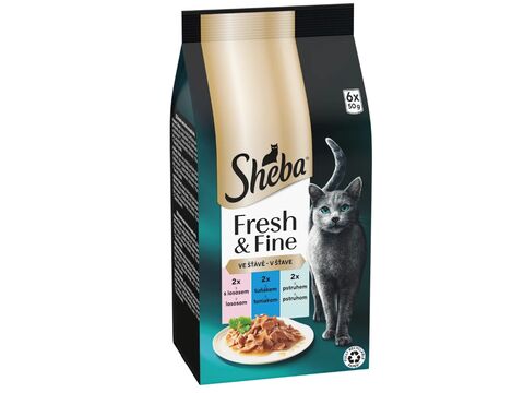 Sheba Fresh & Fine kapsa losos, tuňák, pstruh ve šťávě, 6 x 50 g 