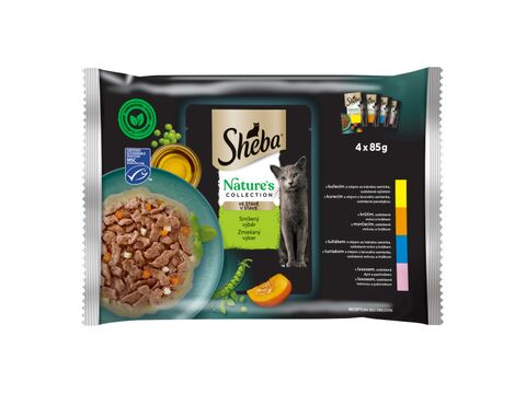 Sheba Nature Mixovaný výběr 4 x 85 g kapsa kuře, krůta, tuňák, losos ve šťávě 
