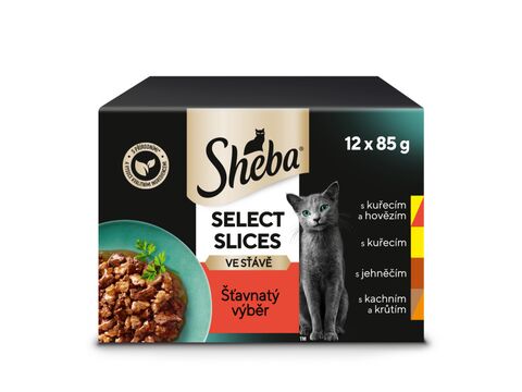 Sheba Select Slices smíšený výběr ve šťávě 12 x 85 g kapsa kuře hovězí, jehně,kachna krůta