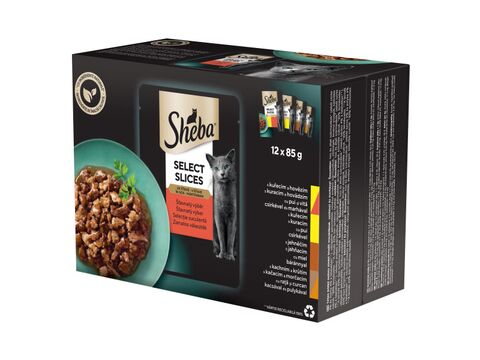 Sheba Select Slices smíšený výběr ve šťávě 12 x 85 g kapsa kuře hovězí, jehně,kachna krůta