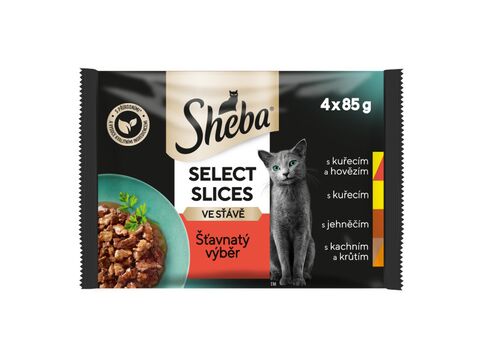 Sheba Select Slices smíšený výběr ve šťávě 4x 85 g kapsa hovězí, jehně, kuře, krůta