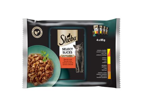 Sheba Select Slices smíšený výběr ve šťávě 4x 85 g kapsa hovězí, jehně, kuře, krůta